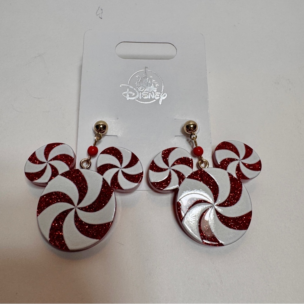NWT Mickey Mouse Peppermint Icon red and white striped Earrings